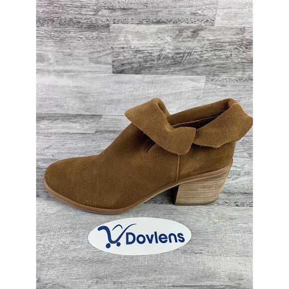 BP Women's Size 6.5M Brice Notched Brown Leather Foldover Ankle Booties - Picture 4 of 8